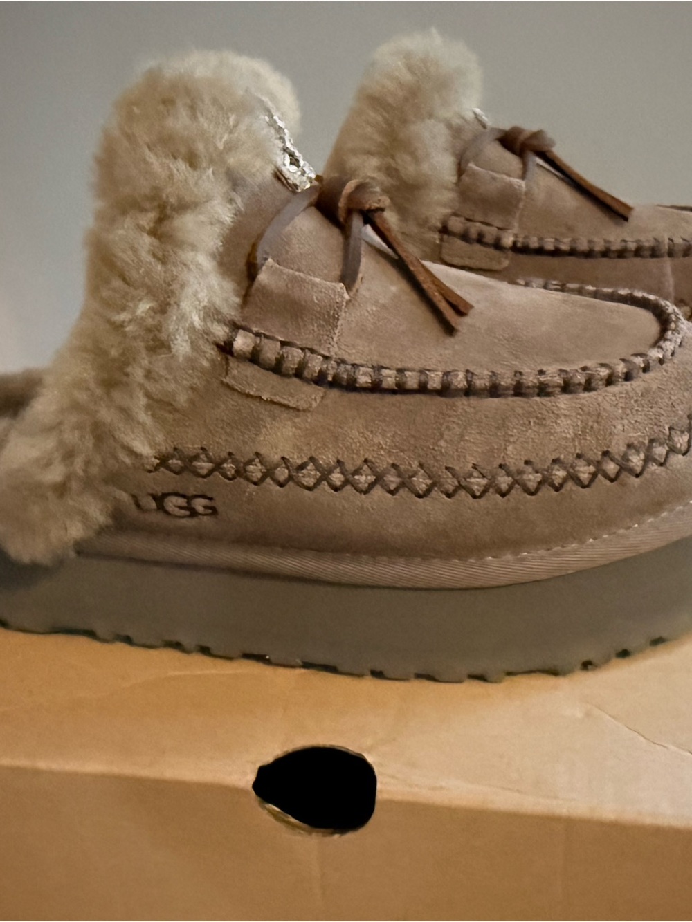 UGG Women's Suede Moccasin Slippers in Taupe